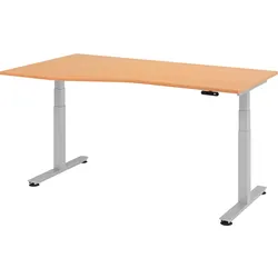 bümö elektrisch höhenverstellbarer Schreibtisch 180x100 cm in Buche, Gestell silber - Schreibtisch höhenverstellbar elektrisch mit Memory-Steuerung,