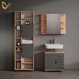 livinity Livinity® Badschrank, Honigeiche, Braun, Holzwerkstoff, 14 Fächer, Rechteckig, 60x190x30 cm, Badezimmer, Badezimmerschränke, Hochschränke