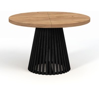 Runder Ausziehbarer Tisch für Esszimmer, DOVER - Industrial/Loft Still mit Lamellenbeine, Durchmesser: 90/190 cm, Farbe: Eiche Craft Golden / Schwarz