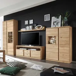 Wohnzimmer Wohnwand aus Wildeiche Bianco LED Beleuchtung (vierteilig)