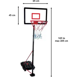 Dunlop Basketballkorb Set – Basketball Korb Höhenverstellbar: 165 - 205 cm – Basketballkörbe mit Basketballständer, Ball und Pumpe – Basketballkorb Outdoor mit Füllbarer Fussstand - Schwarz