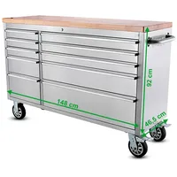 Ondis24 Werkstattwagen Edelstahl 148 cm mit 10 Schubladen 55"