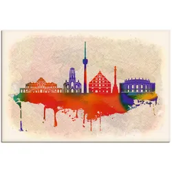 Leinwandbild ARTLAND "Stuttgart Deutschland Skyline", bunt (farbe bild(er): bunt), B:90cm H:60cm, Canvas, Leinwand, Bilder, auf Keilrahmen gespannt