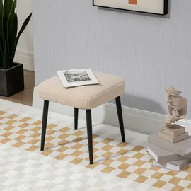 Homcom Fußhocker Sitzhocker Quadratischer Schminkhocker mit Kaschmir-Optik Stahlbeine Beige