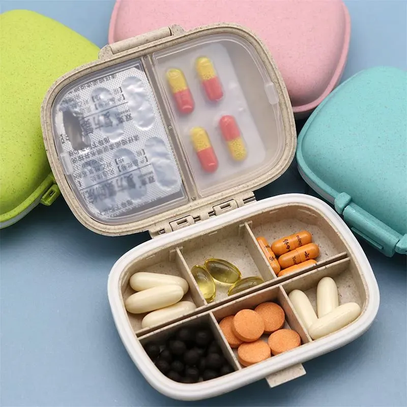 Organizer-Behälter für Tabletten, Reise-Pillendose mit Dichtungsring, kleine Box für Tabletten, Weizenstrohbehälter für Medikamente