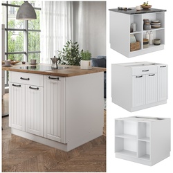 Vicco Kücheninsel Küchenblock Einbauküche Fame-Line Landhaus Weiß 90 cm Küchen Schränke Apothekerunterschrank Schubunterschrank Regalinselunterschrank Softclose-Scharnier Küchenmöbel