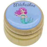 Gico Milchzahndose, Zahndose Milchzähne Bilderdose mit diversen Motiven aus Holz für Jungen und Mädchen mit Drehverschluss 44 mm (Meerjungfrau)