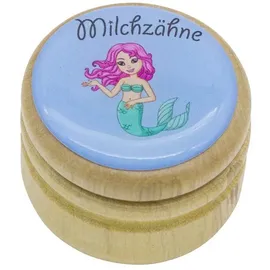Gico Milchzahndose, Zahndose Milchzähne Bilderdose mit diversen Motiven aus Holz für Jungen und Mädchen mit Drehverschluss 44 mm (Meerjungfrau)