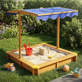 ML-Design Sandkasten mit Dach 118x118 cm blau/bunt/gelb