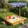 ML-Design Sandkasten mit Dach 118x118 cm blau/bunt/gelb