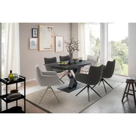 MCA Furniture MCA LIMONE 2 4 Fuß Stuhl mit Armlehnen Edelstahl/Leder 360° drehbar Remona - creme , Maße (cm): B: 61 H: 88 T: 62
