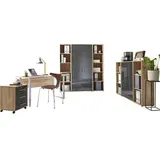 BMG-Möbel Büromöbel-Set Tabor Mini Kombi 5, Schreibtisch 2 Schränke und 4 Regale eiche/anthrazit