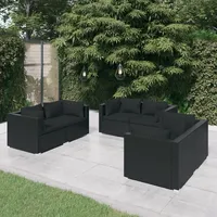 Ankonbej 6-tlg. Garten-Lounge-Set mit Kissen Poly Rattan Schwarz - Schwarz