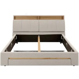INOSIGN Polsterbett INOSIGN "CiTY/GiRON,, gepolstertes Stauraumbett, mit LED Beleuchtung", beige (hellbeige), B:210cm H:110cm L:235cm, Betten, Polsterbett, Bettkasten mit Hundebett oder als Stauraum, klappbare Kopfteile