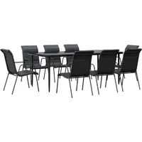 VidaXL 9-tlg. Garten-Essgruppe Schwarz Stahl und Textilene