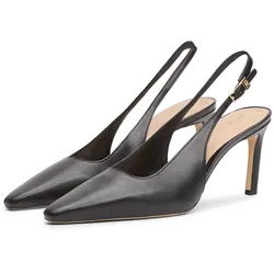 Slingpumps TOMMY HILFIGER "SQUARED TOE HIGH HEEL SLINGBACK", Damen, Gr. 39, schwarz, Nappaleder, unifarben, elegant, Schuhe, Stilettoabsatz, Abendschuh, Festtagsschuh in spitz zulaufender Form