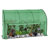 VOUNOT Gewächshaus Foliengewächshaus, Anlehngewächshaus mit Seitenwände Aufrollbar, Tomatengewächshaus Winterfest Stabil, 300x100x180cm Grün