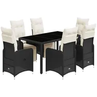 vidaXL 7-tlg Garten-Bistro-Set mit Kissen Schwarz Poly Rattan Modell 5