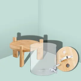 Relaxdays Getränkespender, 5 Liter, Kalt- & Heißgetränke, Bambus-Ständer, Thermometer, Bowle-Gefäß, transparent/ natur