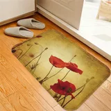 ESVET Badematte rutschfest Teppich,Mohn Mohnblumen und Blütenknospen auf dunklem Grunge-Hintergrund mit Retro-Effekten Bohemian Senf Vermilion,Badezimmer Set Matte rutschfest WC-Vorleger 40 x 60 cm