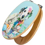 Banjado Design WC Sitz Bambus Holz Toilettendeckel Mit Absenkautomatik Klodeckel WC-Sitz Soft Close Mit Motiv Bunter Dalmatiner
