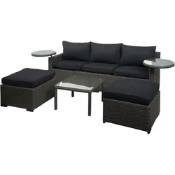 Mendler Poly-Rattan Garnitur HWC-J38, Garten-/Lounge-Set Sitzgruppe, Spun Poly halbrundes Rattan ~ grau, Kissen anthrazit