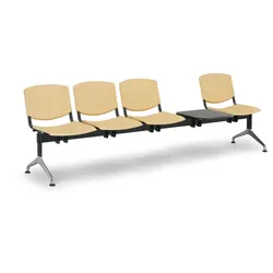 Wartezimmerbank, Traversenbank SMILE aus Kunststoff, 4-Sitzplätze + Tisch, gelbe