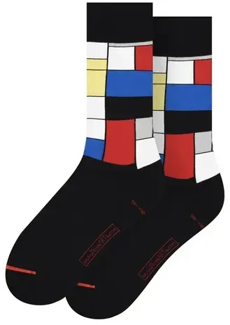 MuseARTa Unisex Socken Piet Mondrian - Komposition mit Rot, Blau, Gelb - BLACK - 40-46