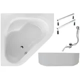 Schulte Eckbadewanne Garda 135x135 cm, Komplett inkl. Schürze, Fußgestell und Ablauf, aus hochwertigem Sanitäracryl in Weiß glänzend - Schulte