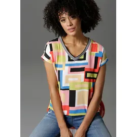Aniston CASUAL T-Shirt im Material- und Mustermix blau|bunt|grün|rosa|rot|schwarz 46 EU