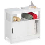 Relaxdays Waschbeckenunterschrank, 2 Fächer, Schiebetüren, Siphon-Ausschnitt, Badunterschrank, HBT: 60,5x60x30cm, weiß