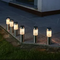 LED Solar Wegleuchten Mosaik Solarleuchten Edelstahl Garten Rasen silber 6er Set