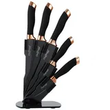 Cheffinger 6 tlg. Messerset Kochmesser Messerständer drehbar Messerblock Schwarz-Gold