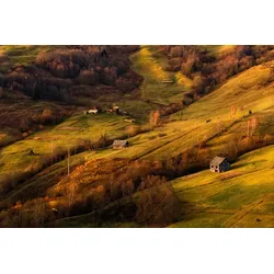 Fototapete PAPERMOON "Landschaft mit Häusern", bunt, B:3,00m L:2,23m, Vlies, Tapeten