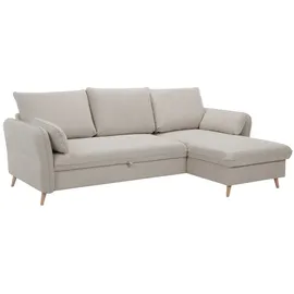 miliboo Schlaf-Ecksofa mit Stauraum 3/4-Sitzer beiger Stoff und helles Holz DRISS