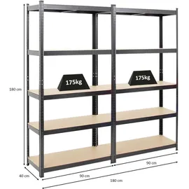 Proregal Lagerregal Metall 180x90x40 cm schwarz 5 Fachböden