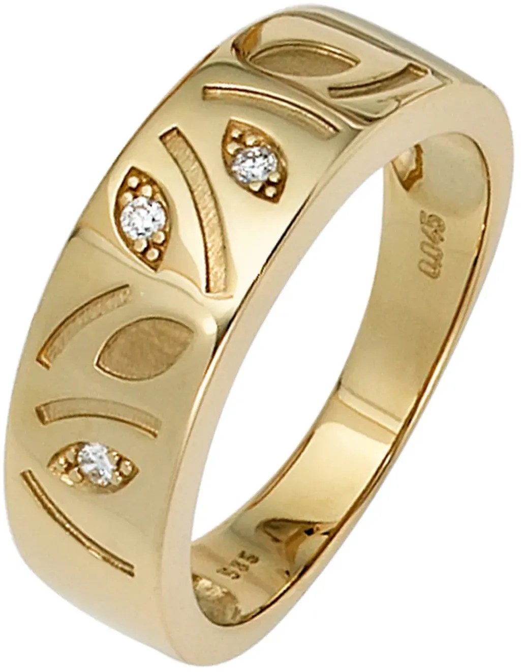 Diamantring JOBO Gr. 56, gelb (gelbgold 585), Fingerringe, Damen, 56, SI = kleine Einschlüsse, Diamanten Gelbgold 585, Diamanten, Gelbgold 585, 585 Gold mit 3 Diamanten