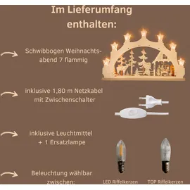 Weigla LED Schwibbogen/Lichterbogen"Weihnachtsabend" 7 flg. Erzgebirge garantiert