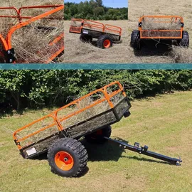 Wiltec Kippanhänger bis 680 kg für Rasentraktor, Anhänger Kipper 216 x 122 x 76,2 cm mit Gitter u. abnehmbaren Seitenwänden, Anhänger mit Kippfunktion
