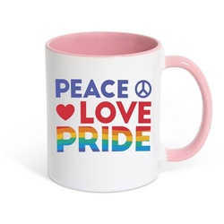 Youth Designz Tasse Peace Love Pride Kaffeetasse Geschenk, Keramik, mit trendigem Motiv rosa