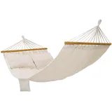 Songmics Hängematte, Outdoor, mit 2 Holzstangen, mit 2 Kissen, bis zu 300 kg belastbar, 210 x 150 cm, beige GDC22M