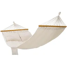 Songmics Hängematte, Outdoor, mit 2 Holzstangen, mit 2 Kissen, bis zu 300 kg belastbar, 210 x 150 cm, beige GDC22M