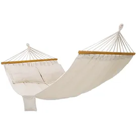 Songmics Hängematte, Outdoor, mit 2 Holzstangen, mit 2 Kissen, bis zu 300 kg belastbar, 210 x 150 cm, beige GDC22M
