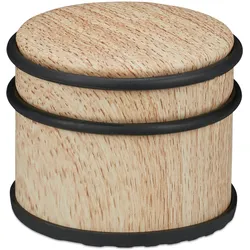Relaxdays Türstopper, für schwere Türen & Fenster, Edelstahl & Gummi, Holzoptik, hoher Bodenpuffer, ∅ 9,5 cm, hellbraun