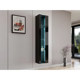 Mirjan24 Hängevitrine, Schwarz, Schwarz Hochglanz, Holzwerkstoff, Rechteckig, 40x180x30 cm, Wohnzimmer, Wohnwände, Vitrinenschränke