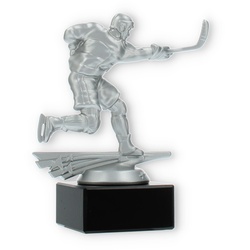 Pokal Kunststofffigur Eishockey Herren silbermetallic auf schwarzem Marmorsockel 14,8cm