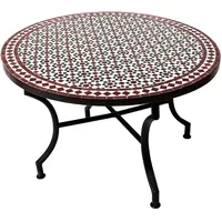 Marrakesch Orient & Mediterran Interior Mosaiktisch Ø 100 x 45 cm Schwarz/Weiß/Bordeaux