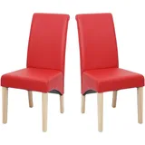 MCW 2er-Set Esszimmerstuhl Küchenstuhl Stuhl Cesena ~ Kunstleder matt, rot, helle Füße