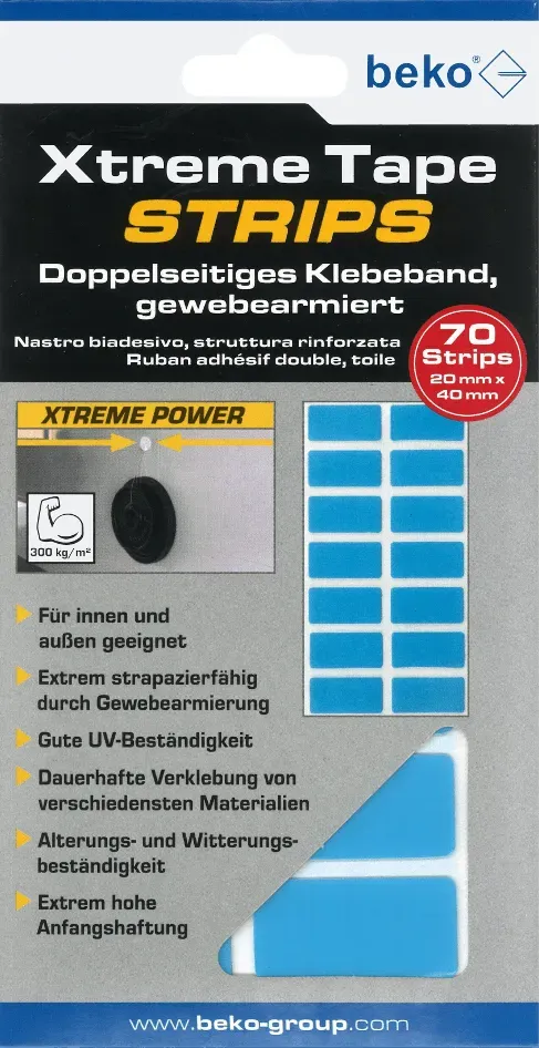 Klebestreifen - beko Xtreme Tape STRIPS, 20mm x 40mm, 70 Strips