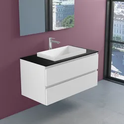 progettobagno Stresa Unterschrank 100 cm mit Glasplatte, Hahnlochbohrung und ELY 60 Einbauwaschtisch